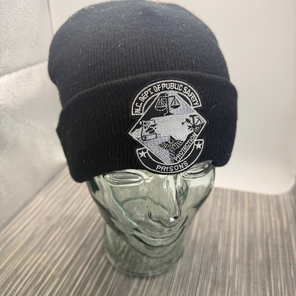 NC Dept of Public Safety Prisons Beanie Hat Black Acrylic Knit Cuffed Patch OSFM